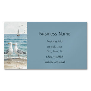 Seagulls at the Beach Ocean Sea Water Art Graphic  Magnetic Business Card