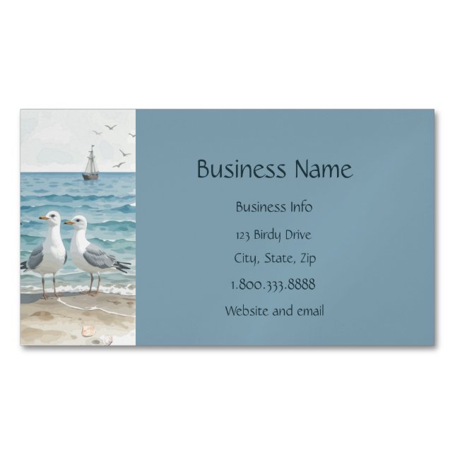 Seagulls at the Beach Ocean Sea Water Art Graphic  Magnetic Business Card (Front)
