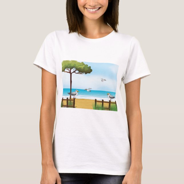 Seagulls At The Beach Womens Sweatshirt T-Shirt (Front)