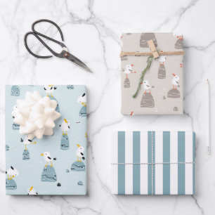 Seagulls at the Seashore Wrapping Paper Set of 3