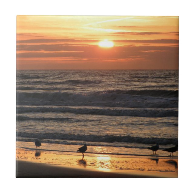 Seagulls by the Sea at Sunset  Tile (Front)