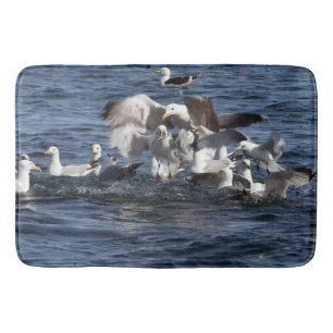 Seagulls Feeding on Sand Eels in Ocean Coastal Art Bath Mat