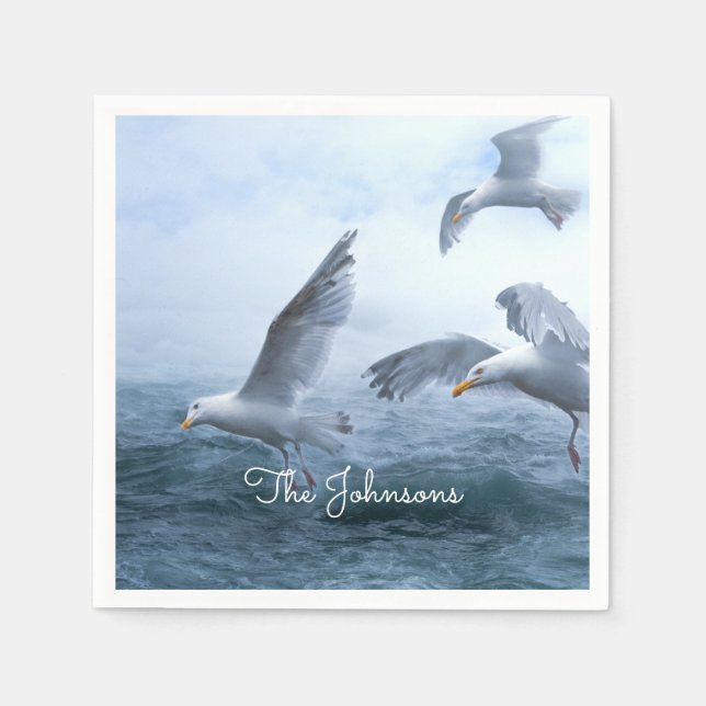 Seagulls Flight over the Sea Napkin (Front)