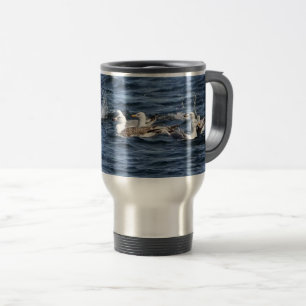 Seagulls Floating on Ocean After Feeding Sandeels  Travel Mug