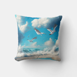 Seagulls flying above the Sandy Beach Cushion