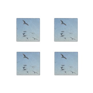 Seagulls Flying Marble Stone Magnet