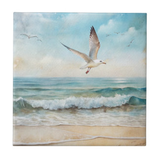 Seagulls Flying on a Beach Tile