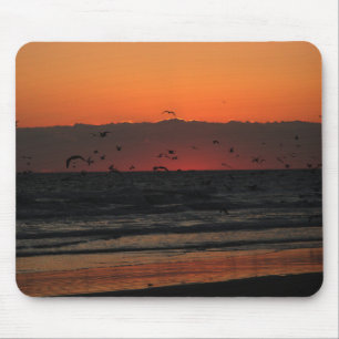 Seagulls Flying Over Ocean Sunrise Mouse Mat