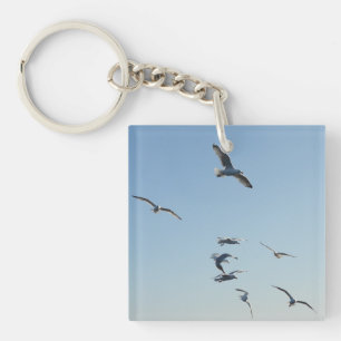 Seagulls Flying Over Ocean Waves Coastal Bird  Key Ring