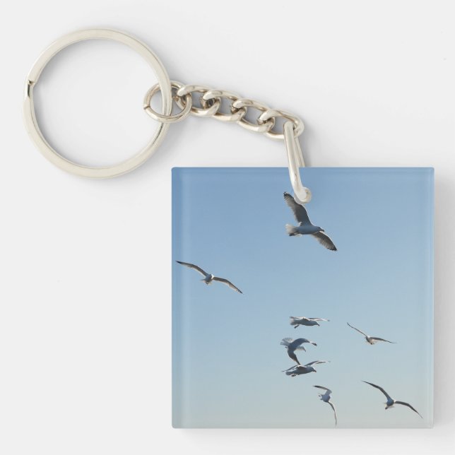 Seagulls Flying Over Ocean Waves Coastal Bird  Key Ring (Front)