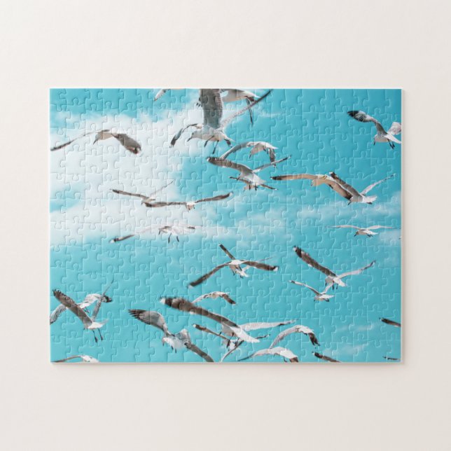 Seagulls Flying Sky Ocean Sea Theme Jigsaw Puzzle (Horizontal)