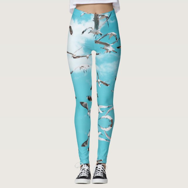 Seagulls Flying Sky Ocean Sea Theme Leggings (Front)