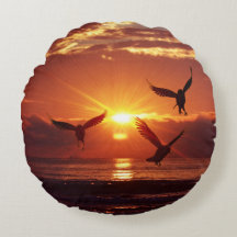 Seagulls Flying Under Golden Sunset