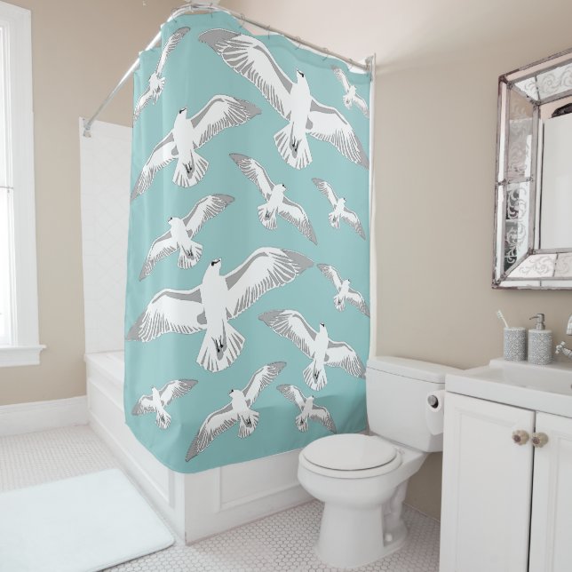 Seagulls Galore Shower Curtain (In Situ)