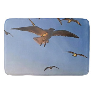 Seagulls In Flight Black Outline Art Bath Mat