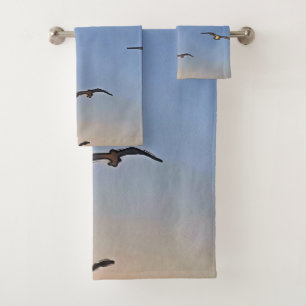 Seagulls In Flight Black Outline Art Bath Towel Set