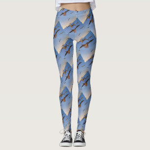 Seagulls In Flight Black Outline Art Leggings