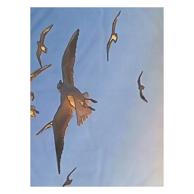 Seagulls In Flight Black Outline Art Tablecloth (Front)
