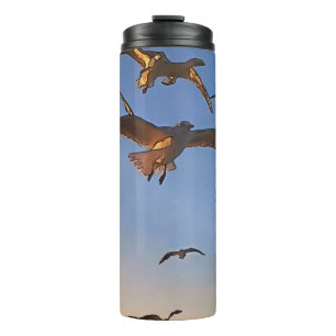 Seagulls In Flight Black Outline Art Thermal Tumbler
