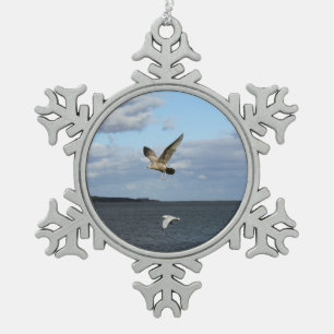 Seagulls in Flight Snowflake Pewter Christmas Ornament