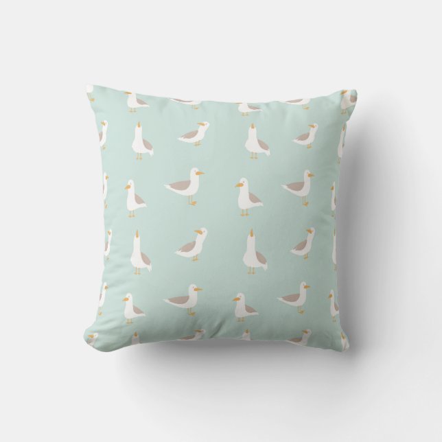 Seagulls in light teal cushion (Front)