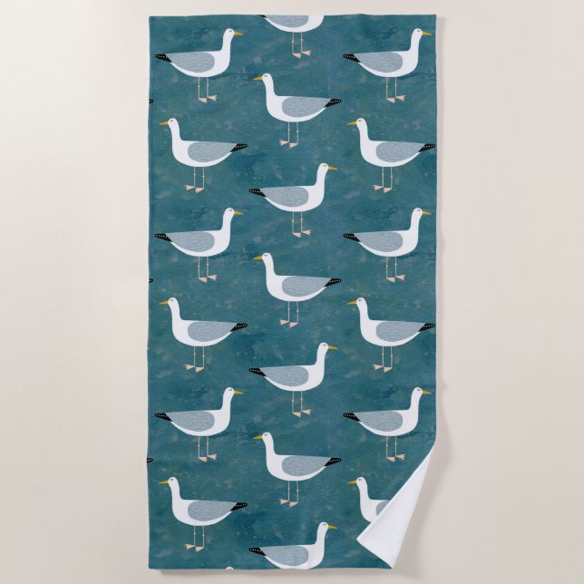 Seagulls Nautical Beach Towel (Front)