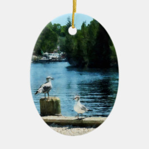 Seagulls on Pier Ceramic Tree Decoration