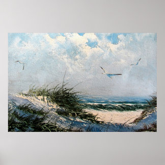 Seagulls on the beach poster