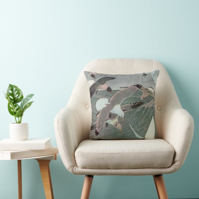 Seagulls Over Ocean Waves by Louis Agassiz Fuertes Cushion (Chair)
