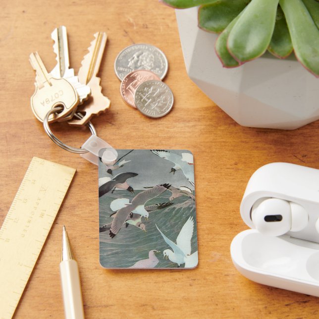 Seagulls Over Ocean Waves by Louis Agassiz Fuertes Key Ring (Desk)