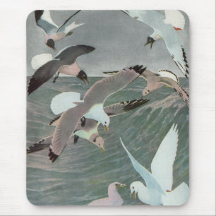 Seagulls Over Ocean Waves by Louis Agassiz Fuertes Mouse Mat