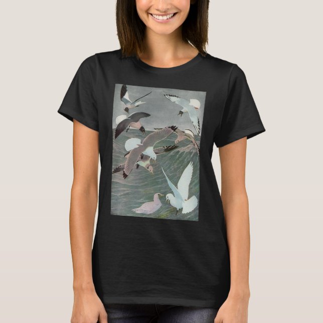 Seagulls Over Ocean Waves by Louis Agassiz Fuertes T-Shirt (Front)