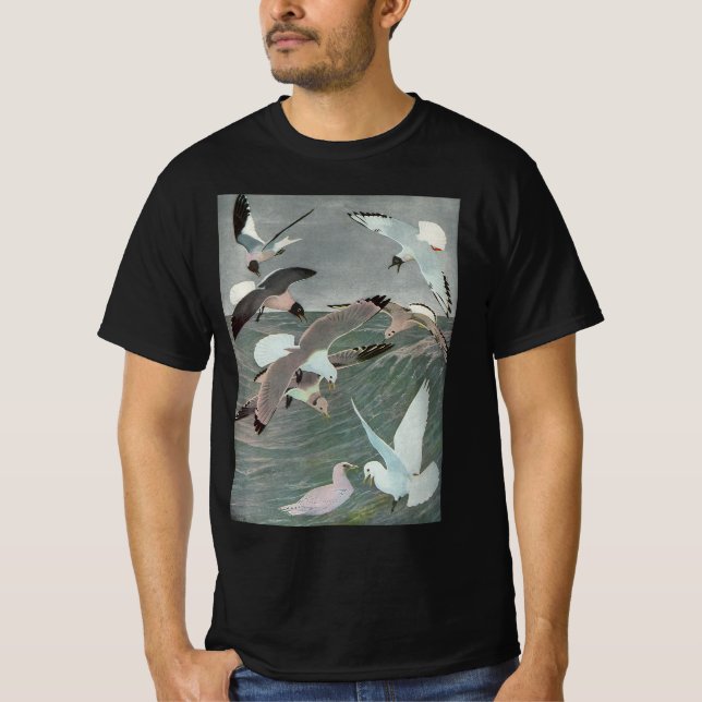 Seagulls Over Ocean Waves by Louis Agassiz Fuertes T-Shirt (Front)