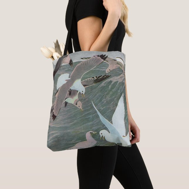 Seagulls Over Ocean Waves by Louis Agassiz Fuertes Tote Bag (Close Up)