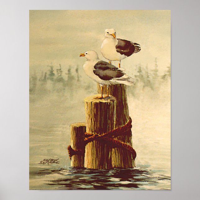 SEAGULLS & PILINGS 2 by SHARON SHARPE Poster (Front)