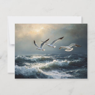 Seagulls Stormy Ocean Fine Art Postcard