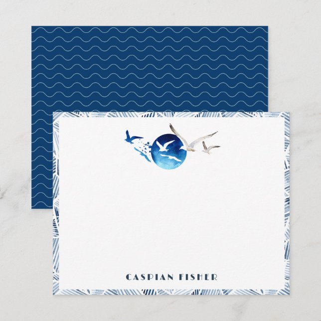Seagulls Watercolor Stationery Note Card (Front/Back)