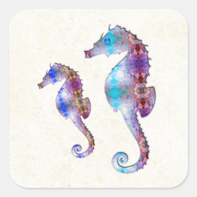 SEAHORSE 1 DUO BABY BLUE AND PINK MOSAIC SQUARE STICKER (Front)