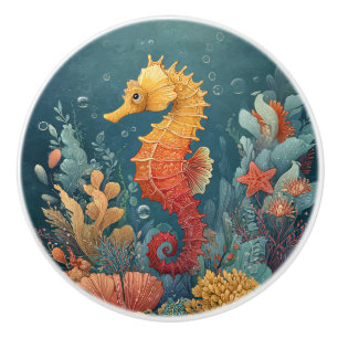 Seahorse Amidst Colourful Coral Ceramic Knob