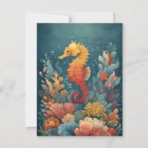 Seahorse Amidst Colourful Coral Postcard