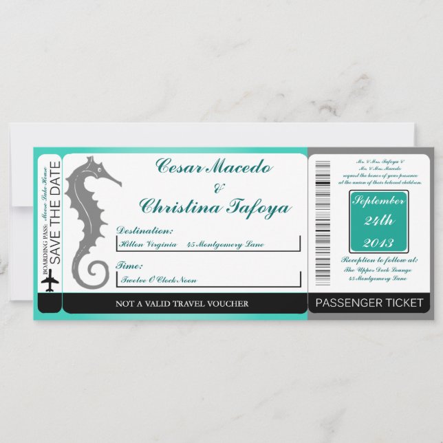 Seahorse Anchor  Boarding Pass Wedding Invitation (Front)