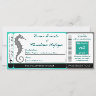Seahorse Anchor Boarding Pass Wedding Invitation