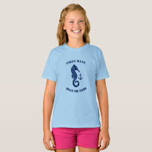 Seahorse Anchor First Mate Boat or Name Navy Blue T-Shirt