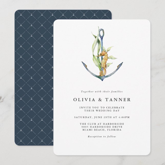 Seahorse and Anchor Nautical Wedding Invitation (Front/Back)