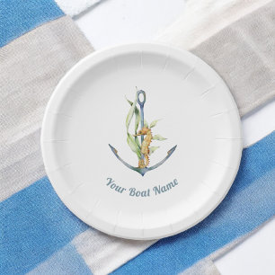 Seahorse and Anchor Nautical with Boat Name Paper Plate