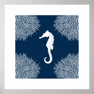 Seahorse and coral print. poster