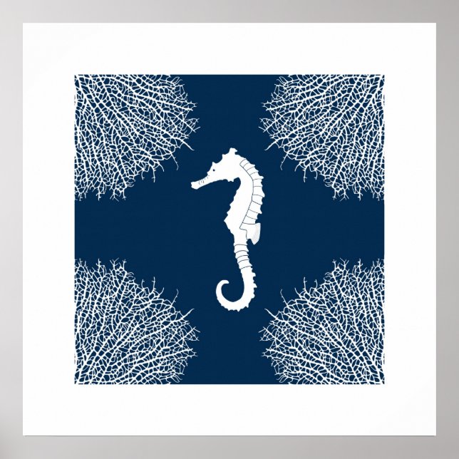 Seahorse and coral print. poster (Front)