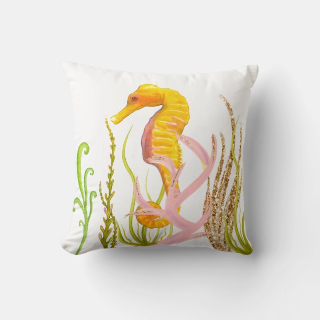 Seahorse and Coral Throw Pillow (Front)