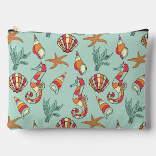 Seahorse and Seashell Pattern Accessory Pouch