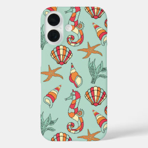 Seahorse and Seashell Pattern iPhone 16 Case